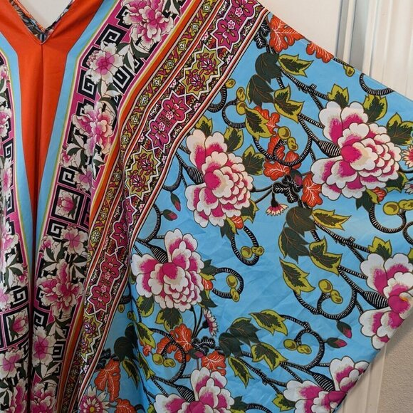 Natori Caftan Floral Lounge Gown Women's Large Vibrant Colorful Breezy V-Neck - Picture 11 of 16